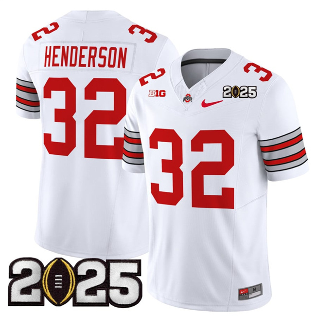 Men Ohio State Buckeyes 32 TreVeyon Henderson White 2025 CFP Final Patch F.U.S.E. Vapor Limited Stitched NCAA Jersey